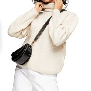 NEW Topshop Roll Crop Sweater Turtleneck Soft Cozy Cream